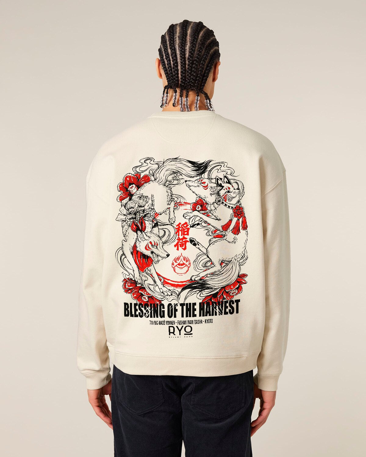 Back view of the Blessing of the Harvest Sweatshirt by RYO Silent Echo