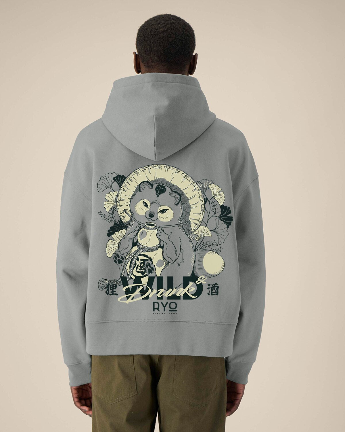 Back view of the Tanuki - Wild & Drunk Hoodie by RYO Silent Echo